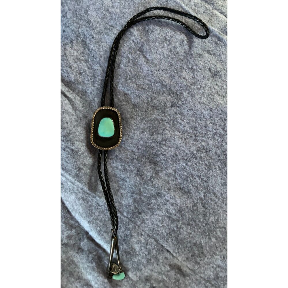 CowboyCore Bennett Turquoise Western Native Leather Braided Cord Southwest Bolo